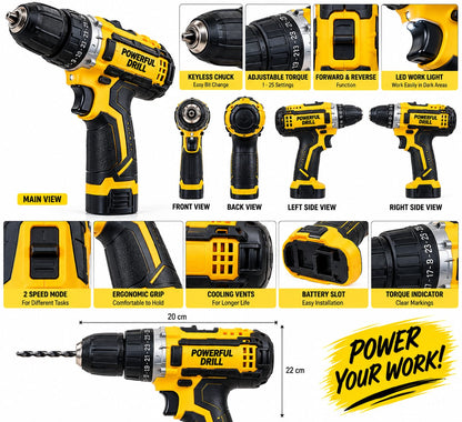 Dewalt- 2 Lithium Batteries Electric Drill